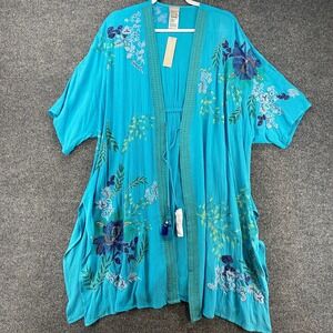 Chicos Kimono Top S/M Floral Embroidered Beaded Resort Beachy Cover Up Vacation